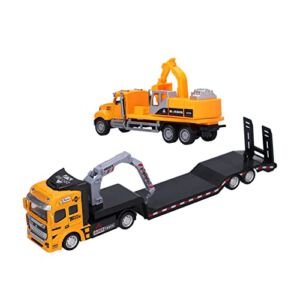 01 02 015 Engineering Trailer Model, 33cm / 13in Length Engineering Vehicle Model for Playground(Construction Trailer with Excavator)