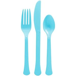 Amscan Premium Assorted Disposable Cutlery Set-Caribbean Blue-Pack of 24