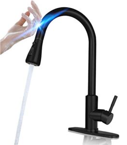 Touch Kitchen Faucet with Sprayer, MSTJRY Matte Black Kitchen Sink Faucet with Pull Down Sprayer, Smart Faucets for Kitchen Sinks, Stainless Steel for Kitchen Sinks