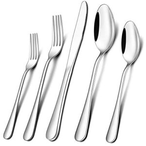 Wildone 30-Piece Silverware Flatware Cutlery Set, Stainless Steel Tableware Utensils Service for 6, Include Dinner Knives/Forks/Spoons, Mirror Polished, Dishwasher Safe