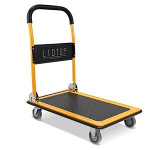 Dolly Cart Push Cart Dolly, LIDTOP Platform Truck Push Dolly Cart Hand Truck Foldable for Moving & Loading with 360 Degree Swivel Wheels 330LBS Weight Capacity Foldable Handle