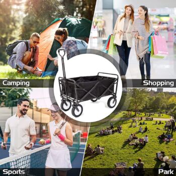 220 lbs Foldable Cart with Wheels, Folding Cart with Wheelswith 8 inches Wheels Telescoping Handle for Outdoor Garden and Beach Use, Black | The Storepaperoomates Retail Market - Fast Affordable Shopping