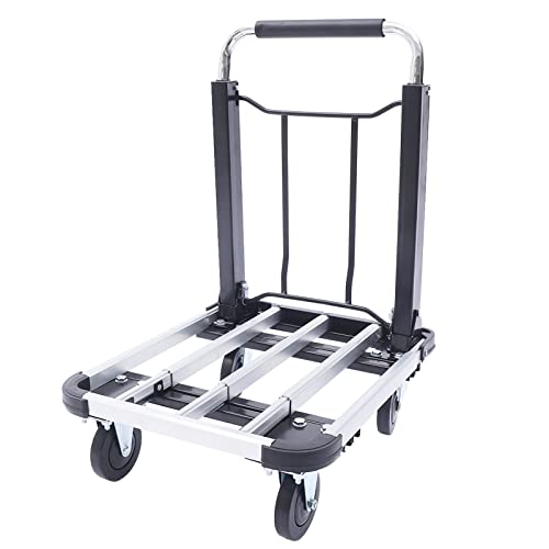 Portable Folding Hand Trucks, 150KG/ 330Lbs Capacity Aluminum Alloy Folding Trolley, Household Flat-Panel Telescopic Adjustment Trolley Trolley Heavy-Duty Luggage Trolley Cart | The Storepaperoomates Retail Market - Fast Affordable Shopping