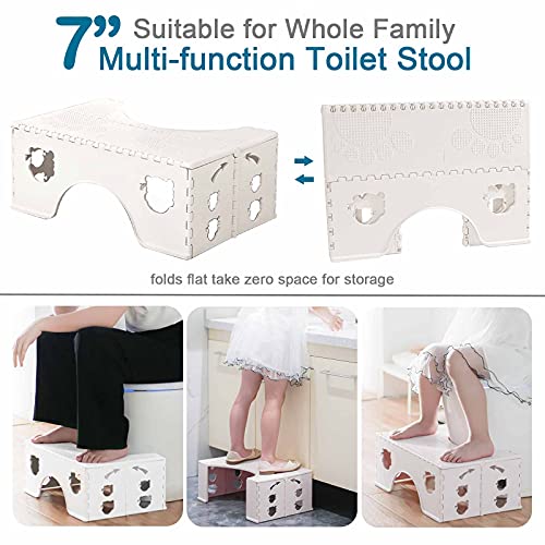 Foldable Toilet Stool, 7 inches Healthy Squatting Posture Poop Stool with Anti-Slip Feet by CHEAGO, Portable Travel Foot Stool for Toilet, Unique Folding Design Compact&Wide footrest (Snow White) | The Storepaperoomates Retail Market - Fast Affordable Shopping