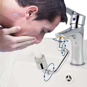 Hibbent Faucet Extender, 1080° Rotating Faucet Aerator, Swivel Large Angle Robotic Arm Universal Splash Filter Faucet Aerator, Dual Function Bathroom Sink Sprayer Attachment for Gargle and Eyewash