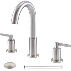 KINGO HOME Widespread 3 Hole Bathroom Faucet Brushed Nickel, Modern 8 inch 2 Handle Bathroom Sink Faucet for Vanity Faucets with Pop Up Drain and Supply Lines