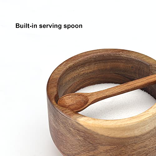 KITCHENDAO Large Acacia Salt Cellar Box Bowl with Built-in Spoon and Marble Lid, Solid Natural Acacia Wood Bath Sea Salt Container, Grey Marble Lid, Pepper Sealer Pinch Bowl, 10oz Capacity | The Storepaperoomates Retail Market - Fast Affordable Shopping