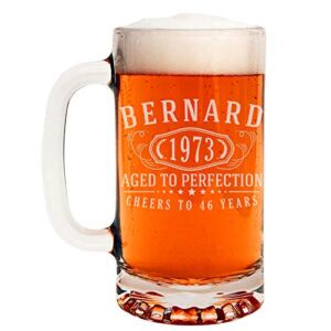 Personalized Etched 16oz Glass Beer Mug Stein – Custom Engraved Christmas Gifts for Men, Dad Drinking Birthday Glasses, Gifts for Him, Bernard