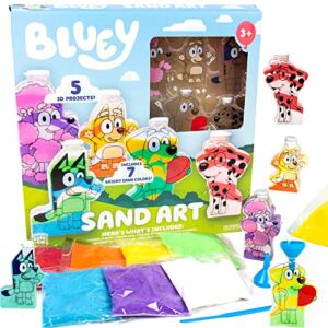 Bluey Sand Art, Create Your Own and Bingo Sand Art Kit, Includes 5 Sand Art Bottles & 7 Cool Sand Colors, Bluey Birthday Party Supplies, Bluey Figures, Toy Figures & Playsets, Toys & Games, Ages 3+