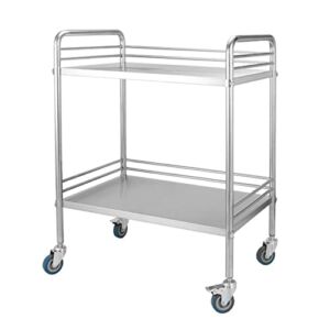 HORV Medical Trolley on Wheels Lab Rolling Cart Dental Service Stainless Steel Catering Serving Cart Utility Carts Commercial Wheel Restaurant Equipment with Safety guardrail and handrail