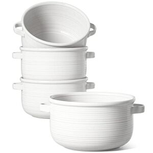 LE TAUCI Soup Bowls With Handles, 28 Ounce for Soup, chili, beef stew, Set of 4, White