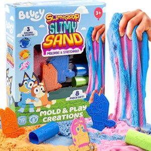 Horizon Group USA Bluey SLIMYGLOOP Slimy Sand Mold & Play Creations, 8-Piece Sensory Sand Playset, 3 Scented Colors, Sensory Activity for Kids Ages 3, 4, 5, 6, 7, 8, Multi