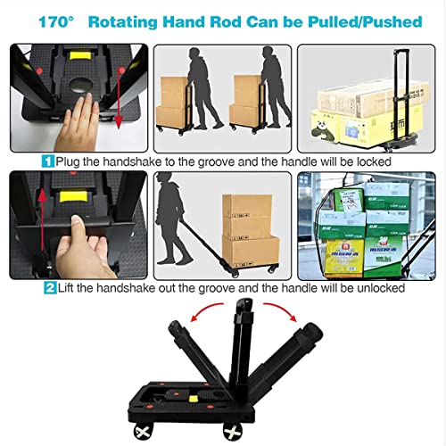 Portable Folding Hand Truck,110 Lbs Heavy Duty Luggage Cart with 4 Rotate Wheels, Hand Truck Dolly Foldable, Utility Cart with Adjustable Handle for Luggage Travel Shopping Moving Office Use,Black | The Storepaperoomates Retail Market - Fast Affordable Shopping
