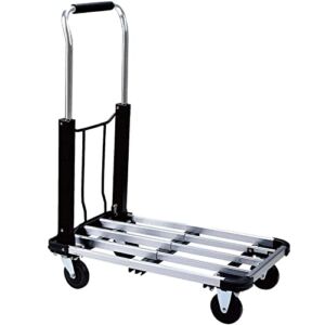 Folding Hand Truck,400 Lbs/180KG,Heavy Duty Folding Trolley Platform Cart 6-360° Rotating Wheel Platform Luggage Cart for Luggage, Travel, Shopping, Auto, Moving and Office Use,Black