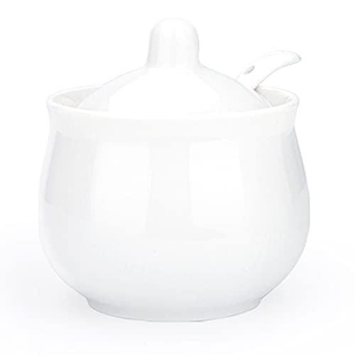 Swetwiny Porcelain Sugar Bowl with Lid and Spoon, Ceramic Salt Storage Jar, White Seasoning Container for Home and Kitchen, 7 Ounces (White) | The Storepaperoomates Retail Market - Fast Affordable Shopping