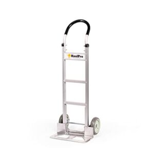 HaulPro Heavy Duty Aluminum Hand Truck – 8″ Wheels with Horizontal Loop Handle and 500 lbs Load Capacity | 50.25″ High, 17.5″ Wide and 17.75″ x 9″ Diecast Nose Plate