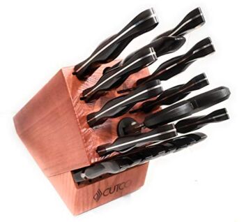 Cutco 21 Piece Kitchen Knife Set with Cherry Finish Oak Block, 8 Table Knives, Paring Knife, Trimmers, Santoku Chopper Chef Knife, Carver, Slicer, Cheese Knife, Turning Fork, Shears, Peeler, Sharpener | The Storepaperoomates Retail Market - Fast Affordable Shopping