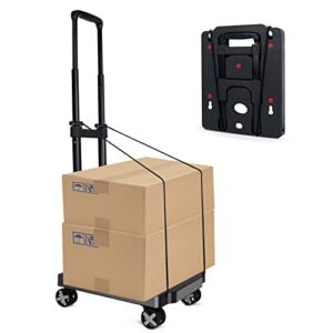 Portable Folding Hand Truck, 160 lbs Capacity Lightweight Luggage Carts with 4 Rotate Wheels, Utility Dolly Platform Cart with 2 Elastic Ropes for Moving Travel Shopping Office Use