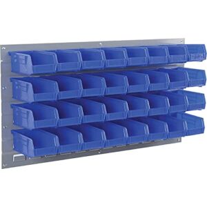 Wall Bin Rack Panel with (32) Blue Bins, 36x7x19