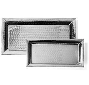 Colleta Home Silver Hammered Trays – Silver Serving Trays and Platters – Appetizer Tray – Chrome Platters (2 Pack Rectangle Platters)