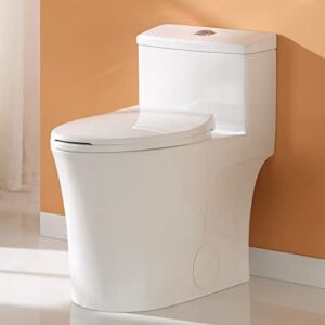 HOROW T0338W Elongated One Piece Toilet with Comfort Chair Seat ADA Height 17.3″, Power Dual Flush 0.8/1.28 GPF and MAP 1000g, Standard White Toilet Bowl