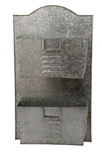Benzara Galvanized Metal Two Tier Wall Pocket Organizer, Gray
