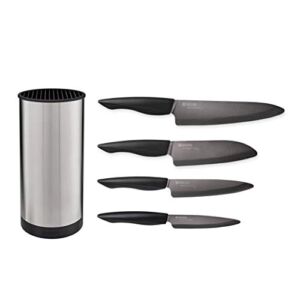 Kyocera 5 piece Ceramic Knife Block Set, Black Patented Blade Sizes: 7″, 5.5″, 5″, 4.5″, Stainless