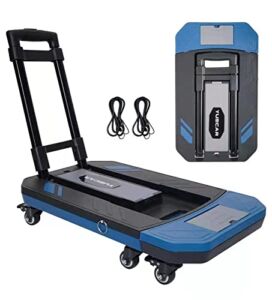Folding Hand Truck, Max 180lbs Heavy Duty Luggage Cart with 6 Rotate Wheels, Hand Truck Dolly for Luggage, Travel, Moving, Shopping, Office Use