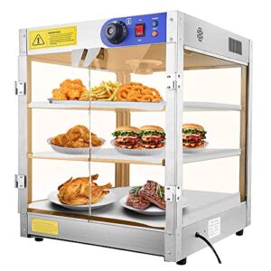 Bei Cheng 3-Tier Food Pastry Pizza Warmer Countertop Commercial Display Case See Through 750W Adjustable Removable Shelves Glass Door 20x20x24inch