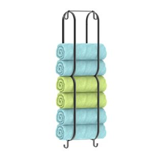 Towel Rack Holder Wall Mounted – KEGII Towel Shelf with Hooks 2 Set, Bathroom Storage for Rolled Towels, Towel Organizer for Washcloths