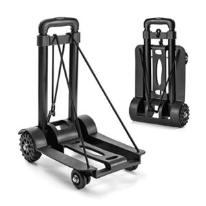 CrazyAnt Lightweight Luggage Cart, 165 Lb Heavy Duty Flat Folding Hand Truck with 4 Wheels, Portable Small Dolly for Luggage, Travel, Moving, Office Use, Black