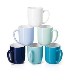 Sweese 604.003 Porcelain Mugs for Coffee, Tea, Cocoa, 15 Ounce, Set of 6, Multicolor, Cool Assorted Colors