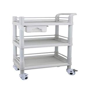ZSCLLCQ Movable Trolleys, Household Serving Cart 3 Layers Trolley on Wheels Instrument Treatment Car for Hospital,Hair Beauty Salon Rolling Storage Hand Trucks, Abs/White/M(64 * 44 * 90Cm)