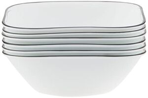 Corelle Vitrelle 6-Piece Soup/Cereal Bowl Set, Triple Layer Glass and Chip Resistant, Lightweight Square 22-Oz Bowls, Simple Lines