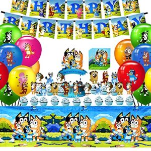 Baby Cute Cartoon Party Favor Supplies, Party Birthday Decorations Include Banner, Cake Topper, Cupcake Toppers , Tablecover, Napkins, and Balloons Tableware for Kids Baby Bluey Birthday Party Supply Favor For kids decoration