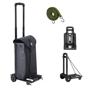 Folding Hand Truck, 2 Wheels Hand Cart 110 Lbs Heavy Duty Utility Cart, Collapsible Lightweight Portable Fold Up Dolly for Luggage, Personal, Travel, Moving and Office Use