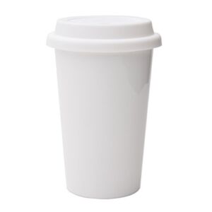 UDMG Reusable Double Wall Insulated White Ceramic Travel Coffee Cup with Lid & Sleeve, 12 fl.oz, I Am Not a Paper Cup…