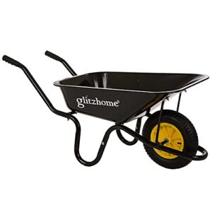 Glitzhome GH10017 Steel Framed Plastic Garden Wheelbarrow Utility Dump Cart, Black