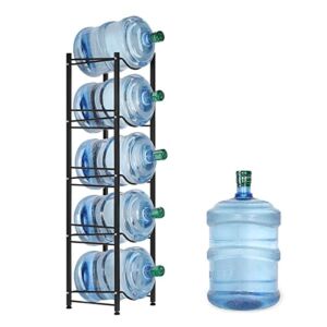 Water Bottle Storage Rack 5 Gallon Holder, 5-Tier Stackable Water Cabinet Cooler Shelf Canning Kit, Home Office Organization (Black)