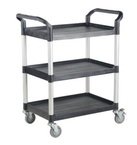Vestil CSC-S Food and Service Cart with Three Shelves, Black Plastic, 33″X19″, 175-187 lb. Capacity Per Shelf or 550-lb. Total Capacity