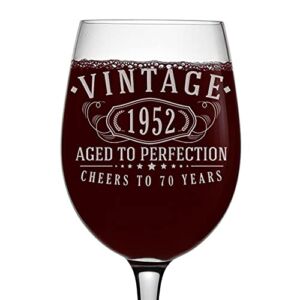 Vintage 1952 Etched 16oz Stemmed Wine Glass – 70th Birthday gift Aged to Perfection – 70 years old Anniversary
