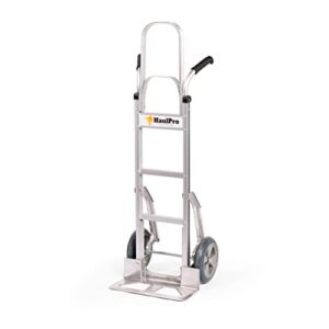 HaulPro Fully Assembled Heavy Duty Aluminum Hand Truck with Stair Climber | Ergonomic Double-Grip Handles-10-Inch Hi Tech Rubber Wheels-500lb Capacity | 52″ Tall Hand Cart- 9″ x 17.5 Inch Nose Plate