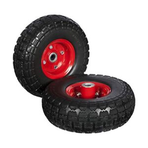 EZ Travel Collection, Heavy Duty Flat Free 10″  Tire Wheels, Extra Wide Tires for Wagon, Dolly, Hand Truck, and Cart  – Pack of Two (Red)