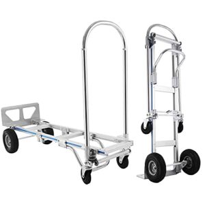 SmarketBuy Aluminum Hand Truck 880LBS Capacity 2 in 1 Heavy Duty Hand Truck Convertible Folding with Nose Plate 4 Wheels Hand Truck Dolly