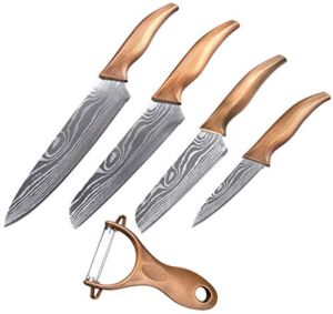 Matte Black Titanium Plated Stainless Steel Kitchen Knife Set, Chef Kitchen Knife Set Professional(8″ Chef Knife, 7″ Utility Knife, 5″ Fruit Knife, 3.5″ Paring Knife, One Peeler)