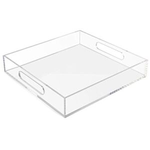 Tasybox Acrylic Serving Tray, Clear Decorative Serving Trays with Handles for Kitchen Dining Room Table Ottoman Vanity Countertop 12″ x 12″