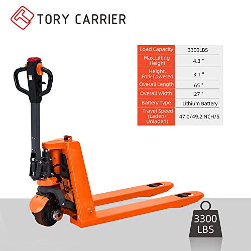 Tory Carrier Full Electric Pallet Jack Mini Type Power Lithium Battery Pallet Truck 3300lb Capacity 48″ x27″ Fork Size for Material Handling | The Storepaperoomates Retail Market - Fast Affordable Shopping