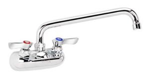 Krowne Wall Mount Kitchen Faucet – Utility Sink 4” Center Mount, 10″ Swing Spout, ½” NPT Male Inlet, 2 GPM Flow Rate, Ceramic Valve Chrome Plated Finish, Lever Handle, Silver Series Plumbing