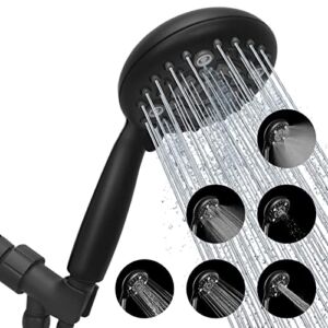 Luxsego High Pressure Shower Head, Handheld Showerhead Set with Hose and Adjustable Holder for Showering Enjoyment Even at Low Water Flow, 6-Mode Powerful Shower Wand with Massage Setting, Matte Black
