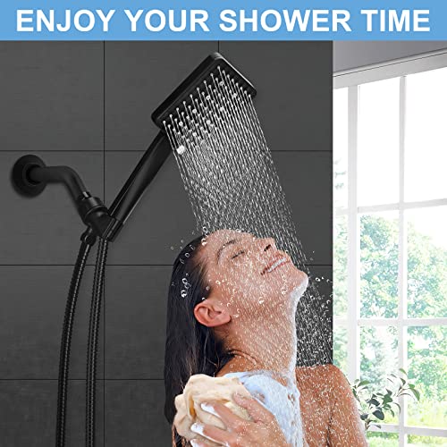 Shower Head with Handheld,Rain Black Square Shower Head with Hose,High Pressure 6 Spray Settings Rainfall Detachable Shower Heads Set with 59″ Stainless Steel Hose/Bracket/Shower Loofahs/Tape | The Storepaperoomates Retail Market - Fast Affordable Shopping